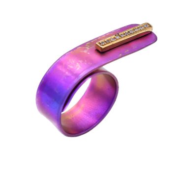 Anodized Titanium Geometric Ring with Strerling Silver Bar with 10 Zircon. In different colors