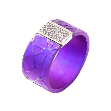 Anodized Titanium Engagement Ring With A Silver Bar With 8 Zircons
