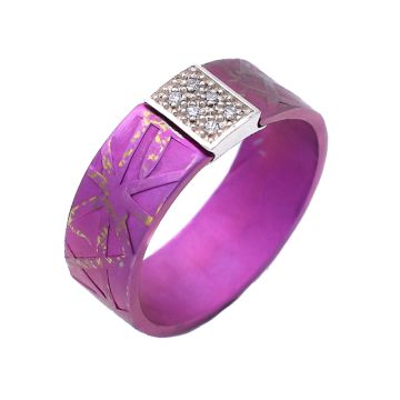Unique Anodized Titanium Anniversary Ring With A Sterling Silver Bar Of 6 Zircons