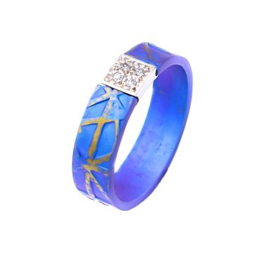 Titanium Ring with A Silver Bar with two rows Of 2 Zircons. In colour combinations