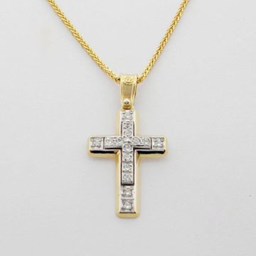 Kreuz Weiß Gelbgold 14kt