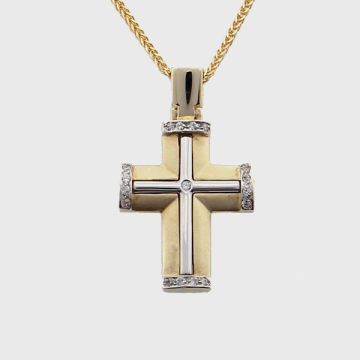 Kreuz Weiß Gelbgold 14kt
