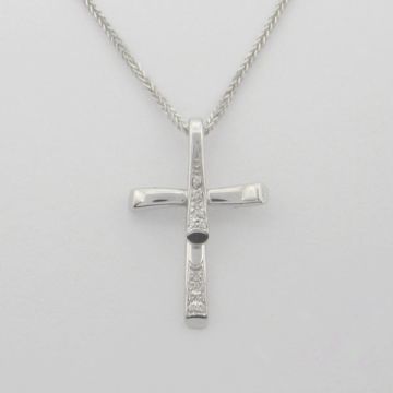 Kreuz 18 Kt Weißgold mit Diamanten und Kette 14kt