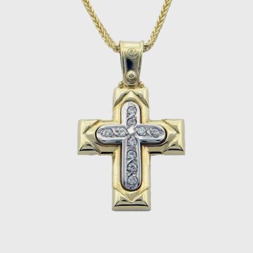 Kreuz Weiß Gelbgold 14kt