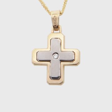 Kreuz Weiß Gelbgold 14kt