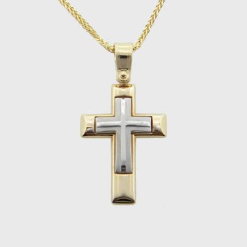 Kreuz Weiß Gelbgold 14kt