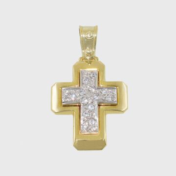 Kreuz Weißes Gelbgold 14 Karat mit Zirkonsteinen