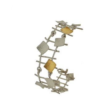 Silberarmband 925 und Gelbgold plattiert mit Quarzstein
