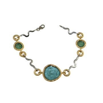 Silberarmband 925 und Gelbgold plattiert mit Emaillestein