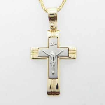 Kreuz Weiß Gelbgold 14kt