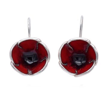 Rote Mohnblumen-Ohrringe aus Silber und Emaille