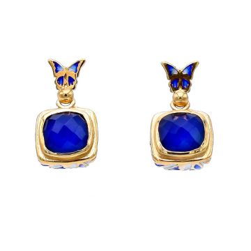 Ohrringe mit Schmetterlingen vergoldet mit Dublette aus Lapislazuli-Edelstein mit Quarz