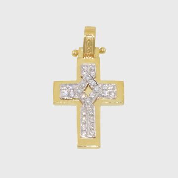 Kreuz Weißes Gelbgold 14 Karat mit Zirkonsteinen