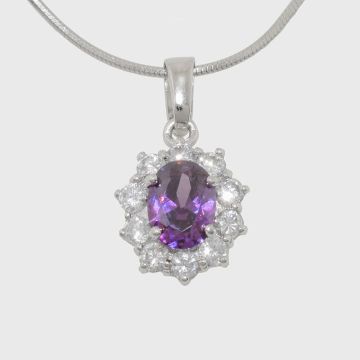 Silver pendant with zircon stones and amethyst