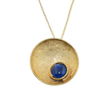 Impressive handmade 24 carat gold-plated silver pendant decorated with precious stone