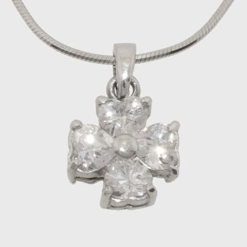 Silver pendant in the shape of a cross with zircon stone