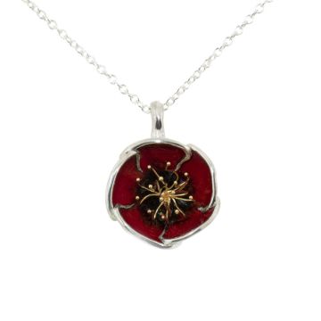 Red Poppy Necklace Made with Gold Plated Stamens 