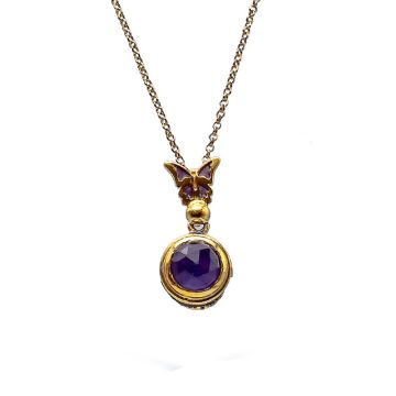 Amethyst Healing Butterfly Pendant Gold Plated with Enamel