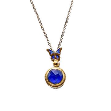 Butterfly Crystal Pendant with Lapis Lazuli Gold Plated with Enamel 