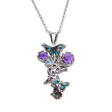 Beruhigende Schmetterlings-Halskette mit Amethyst und Emaille