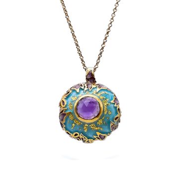 Halskette mit Amethyst-Kristall-Schmetterling, vergoldet mit Emaille