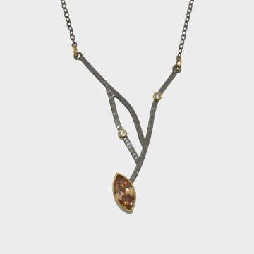 Brass Pendant with citrine and zircon