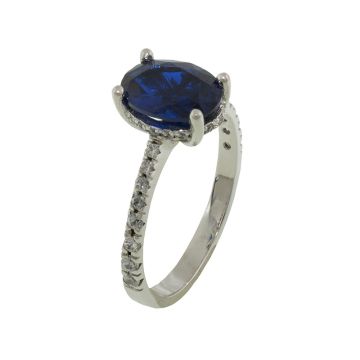 Ring White Gold 18ct with Sapphire and Diamonds