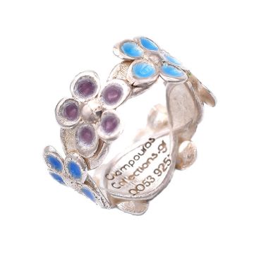 Bunter Gänseblümchen-Bandring aus Sterlingsilber und Emaille