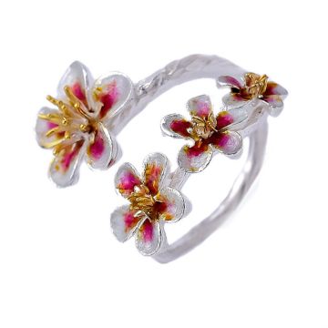 Silber-Emaille-Blumenring mit vergoldeten Staubblättern