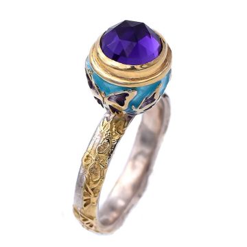 Silberring vergoldet mit Emaille und Amethyst. In verschiedenen Kombinationsfarben