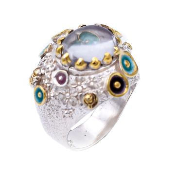 Aura-Quarz-Ring aus Silber, Emaille und vergoldeten Details. In verschiedenen Farben