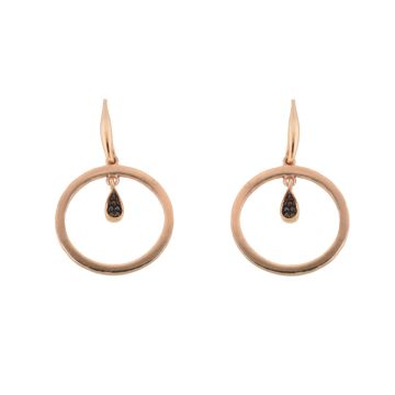 Silver earrings 925  gold plated with 24 karat roze gold decorate with black zirconia stones