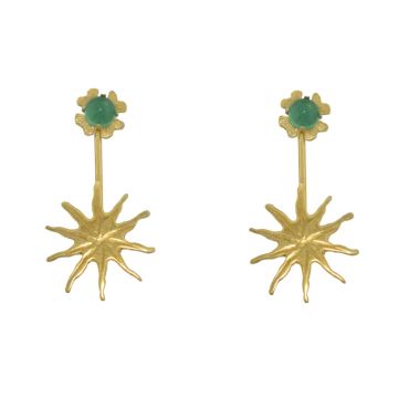 Modern handmade Silver Earring 24K Gold Plated decorate with precious stones