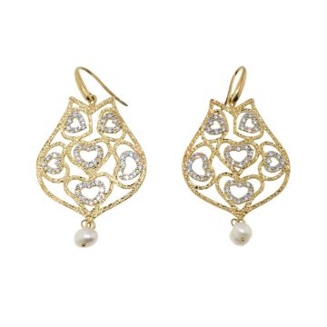 Handgefertigte 925 Silber Ohrringe mit 24 Karat Gold überzogen und mit Zirkonia und Perlen verziert