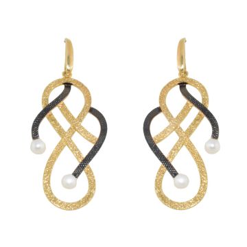 Handgefertigte 925 Silber Ohrringe mit 24 Karat Gold überzogen mit Oxidation und Perlenstein
