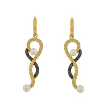 Handgefertigte 925 Silber Ohrringe mit 24 Karat Gold überzogen mit Oxidation und Perlenstein