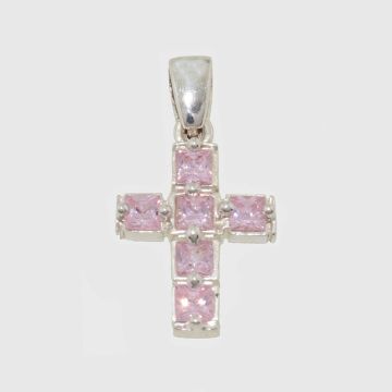 Silber Kreuz 925 mit rosa Zirconstein