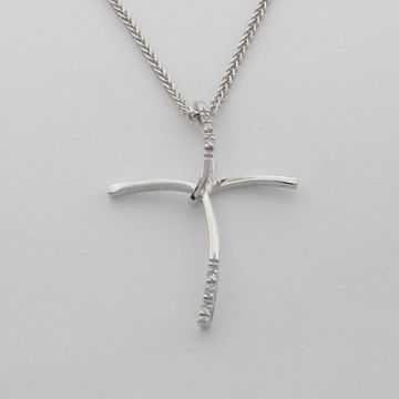 Kreuz 18 Kt Weißgold mit Diamanten und Kette 14kt