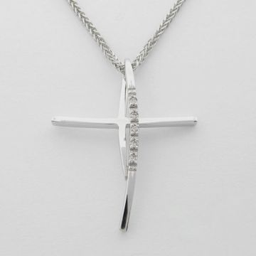 Kreuz 18 Kt Weißgold mit Diamanten und Kette 14kt