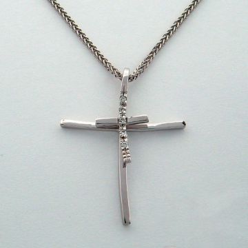 Kreuz 18 Kt Weißgold mit Diamanten und Kette 14kt