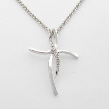 Kreuz 18 Kt Weißgold mit Diamanten und Kette 14kt