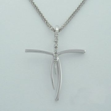 Kreuz 18 Kt Weißgold mit Diamanten und Kette 14kt