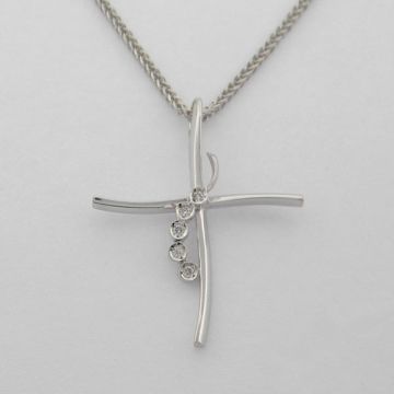 Kreuz 18 Kt Weißgold mit Diamanten und Kette 14kt