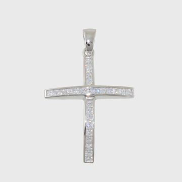 Kreuz Weißgold 14 Karat mit Zirkonsteinen