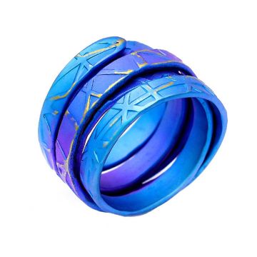 Iridescent Blue Entangled Titanium Ring . In different colors