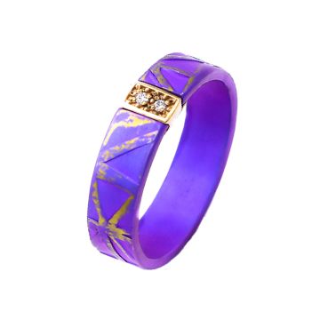 Anodized Titanium Textured Narrow Round Ring with plated Sterling Silver Bar. In various colors