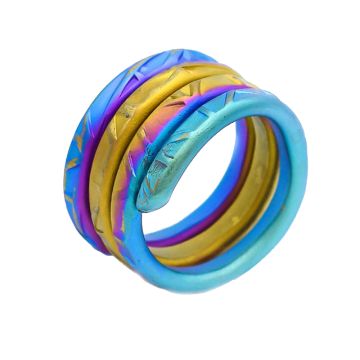 Colorful anodized titanium ring in triple round shape. In various combinations